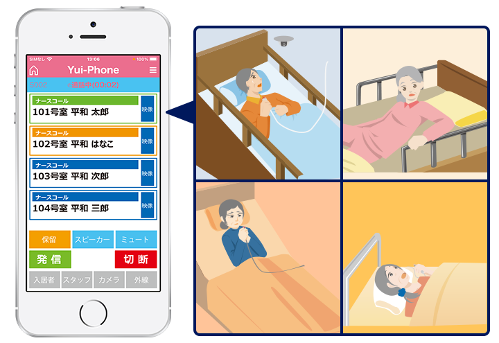 YuiPhoneは最大4件までの呼出を同時に保持できます。呼出が重なった場合でも、少人数のスタッフで効率的な対応が可能になります。